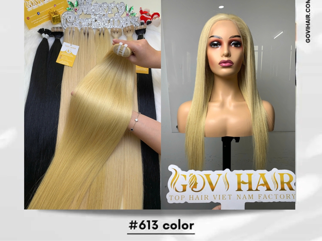 613 Vietnamese hair represents maximum lightness with a bright white-gold tone