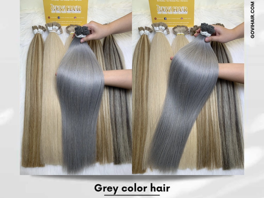 Grey color Vietnamese hair offers a modern, edgy look, often styled