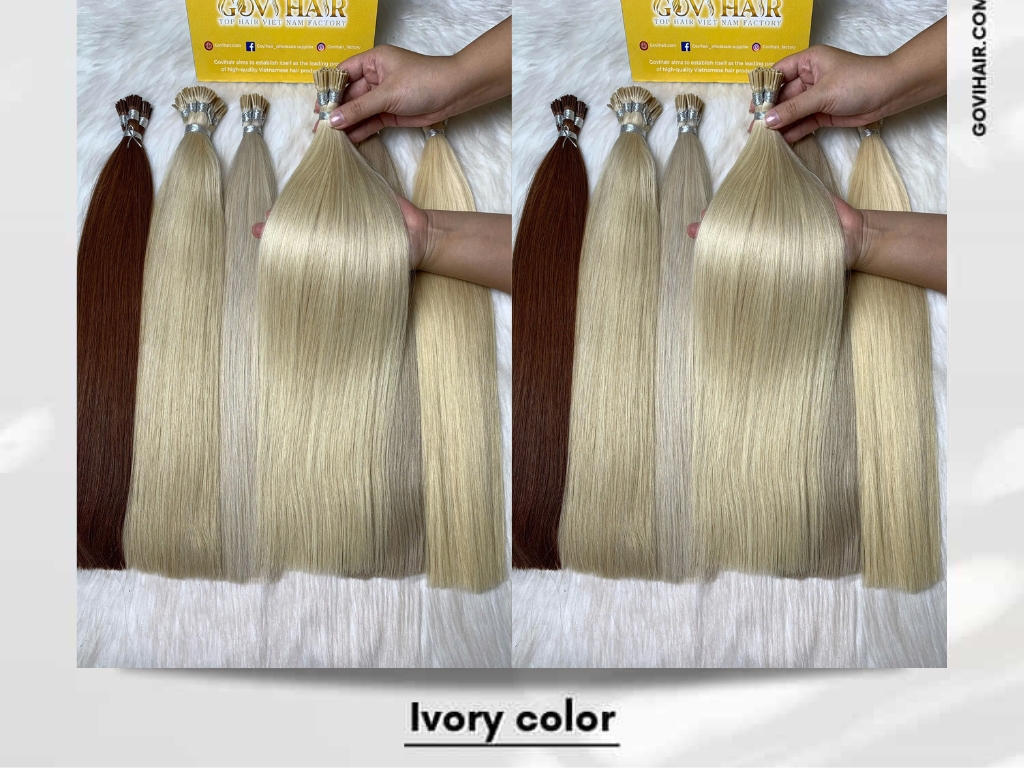 Ivory color Vietnamese hair features a soft, creamy blonde