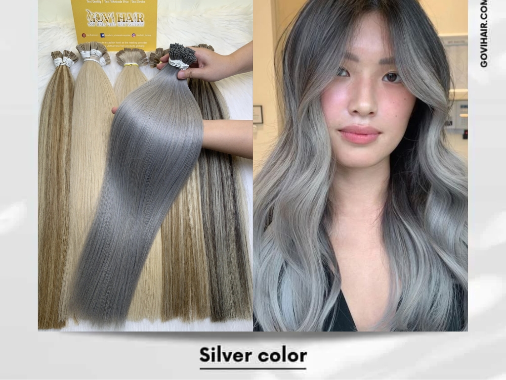 Silver color Vietnamese hair offers a cool, metallic blonde tone