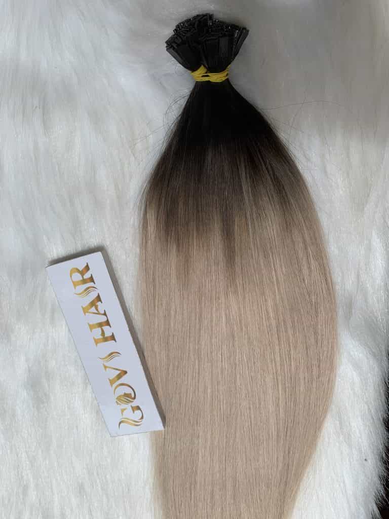 Flat tip hair extension ombre color 1b mix 18c vietnamese hair