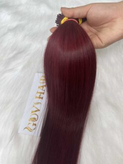 I-tip hair extensions red wine color
