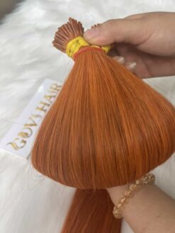 20 Inch Straight Orange I Tip Hair Extensions Pre Bonded Human Hair 10 I-Tip Hair Extensions Orange Color