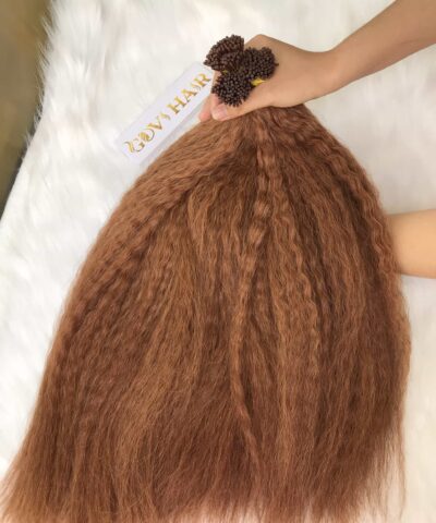 I-Tip Hair Extensions Yaki Straight Brown Color Human Hair