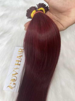 28 Inch Straight Red Wine Color I Tip Hair Extensions