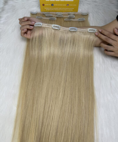 #60 Platinum Blonde Seamless Clip In Hair Extensions