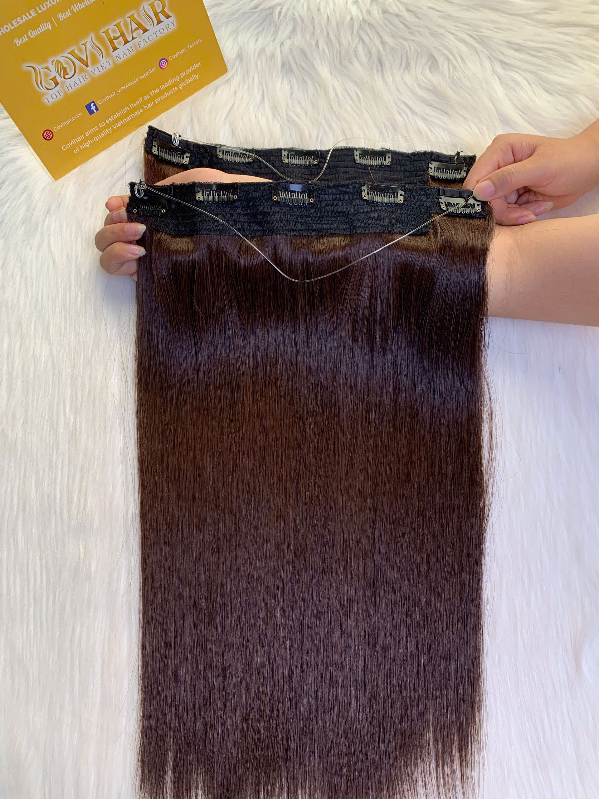 26 Inch Straight #4 Chocolate Brown Color Halo Hair Extensions Natural Look 1 26 Inch Straight #4 Medium Brown Halo Hair Extensions