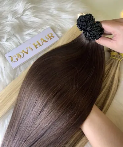 20 Inch Straight #4 Chocolate Brown Color Human Hair Flat Tip Extensions Pre Bonded 7 #4 Natural Brown Human Hair Flat Tip Extensions