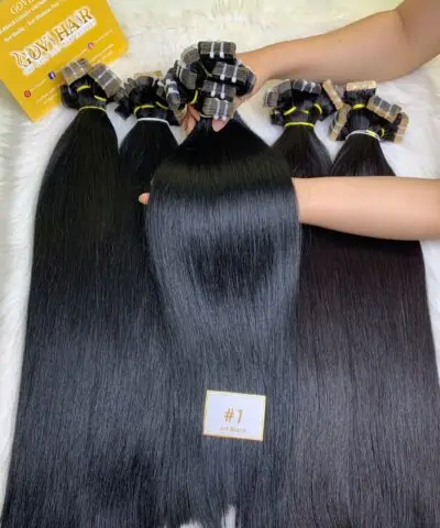 Straight #1 Black Color Seamless Tape In Hair Extensions