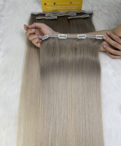 24 Inch Straight Ombre Ash Blonde Color Clip In Hair Extensions