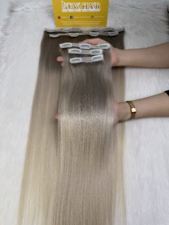 24 Inch Straight Ombre Ash Blonde Color Clip In Hair Extensions 100% Human Hair