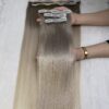 24 Inch Straight Ombre Ash Blonde Color Clip In Hair Extensions 100% Human Hair
