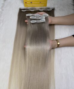 24 Inch Straight Ombre Ash Blonde Color Clip In Hair Extensions 100% Human Hair