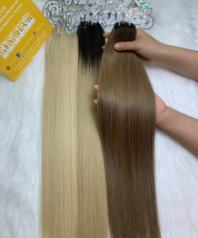 26 Inch Straight #7 Light Ash Brown Color Feather Weft Hair Extensions Raw Hair 5 Feather Line Hair Extensions