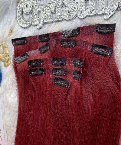 Clip in hair extensions red wine color vietnam hair