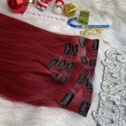 Clip in hair extensions red wine color vietnamese hair