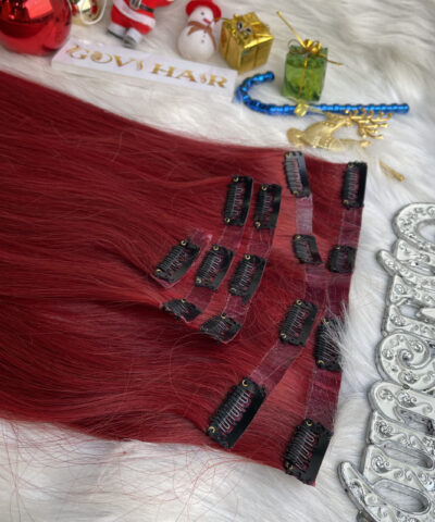 Clip in hair extensions red wine color vietnamese hair
