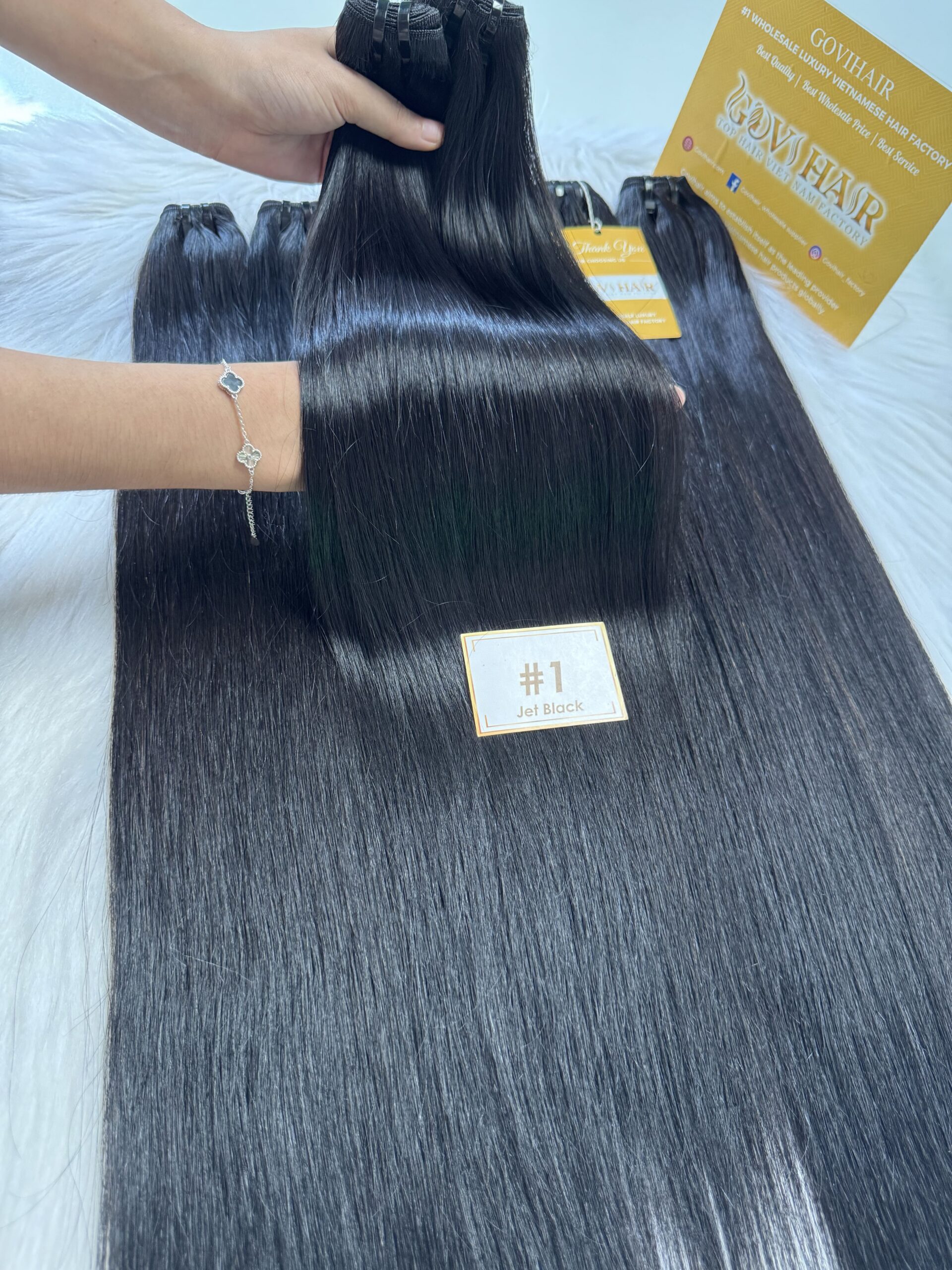 bone straight machine weft hair extensions 22 inch 1 jet black color scaled