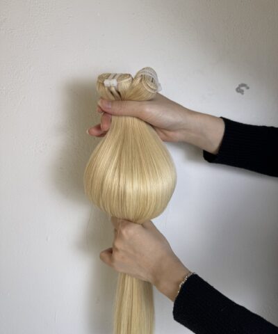Bone Straight Machine Weft Hair Extensions 24 Inch #60 Blonde Color 7 Bone Straight Machine Weft Hair Extensions 24 Inch #60 Blonde