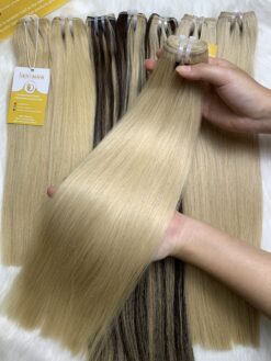 Bone Straight Machine Weft Hair Extensions 24 Inch #60 Blonde Color