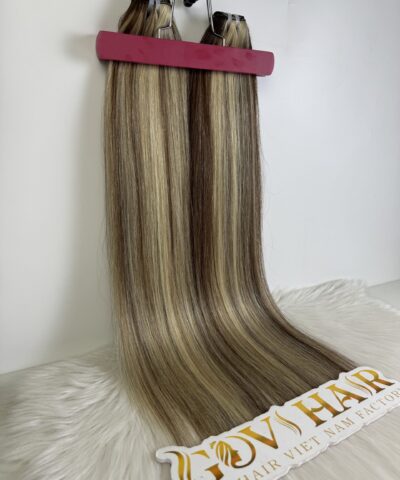 Bone Straight Machine Weft Hair Extensions 26 Inch Mix Piano Blonde Color