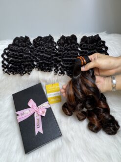 Bouncy Curly Machine Weft Hair Extensions 22 Inch Mix Piano Color