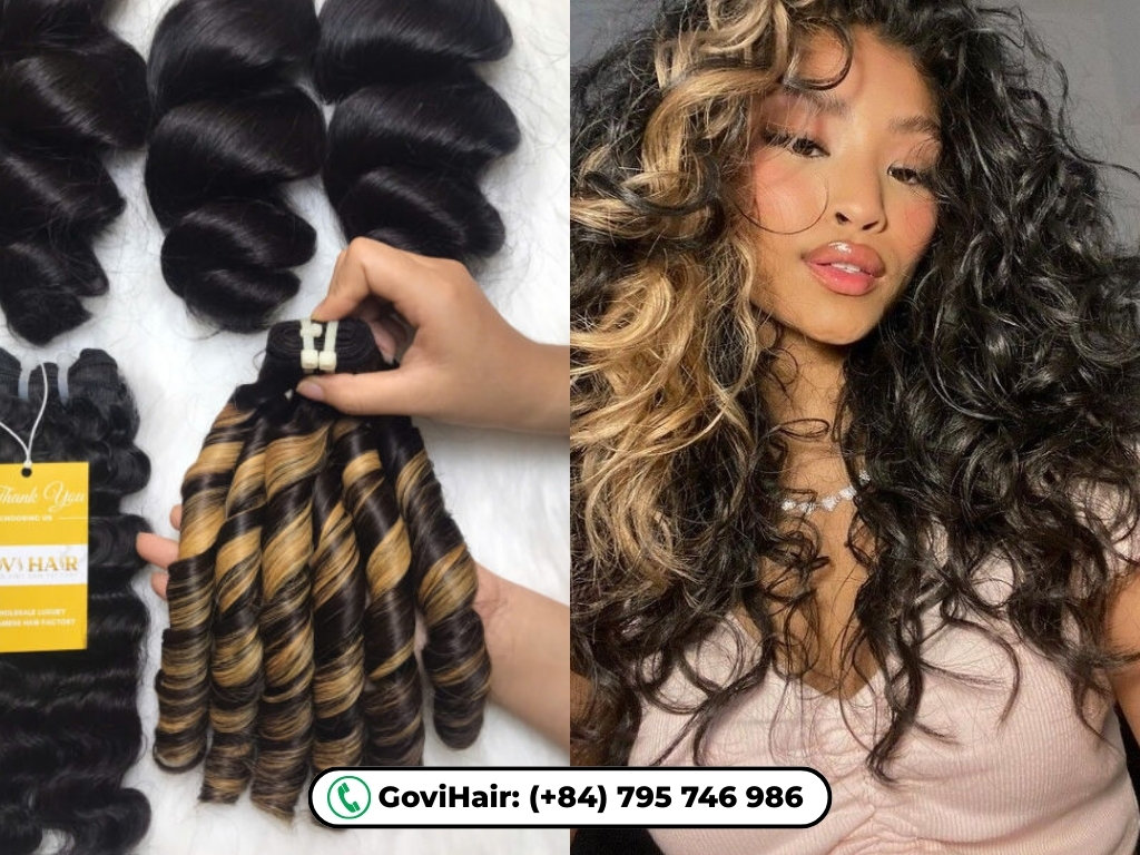 Bouncy Curly Machine Weft Hair Extensions Mix Piano Color are premium hair extensions
