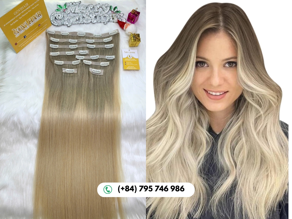 Ombre Blonde Clip In Hair Extensions made from 100% raw Vietnamese human hair