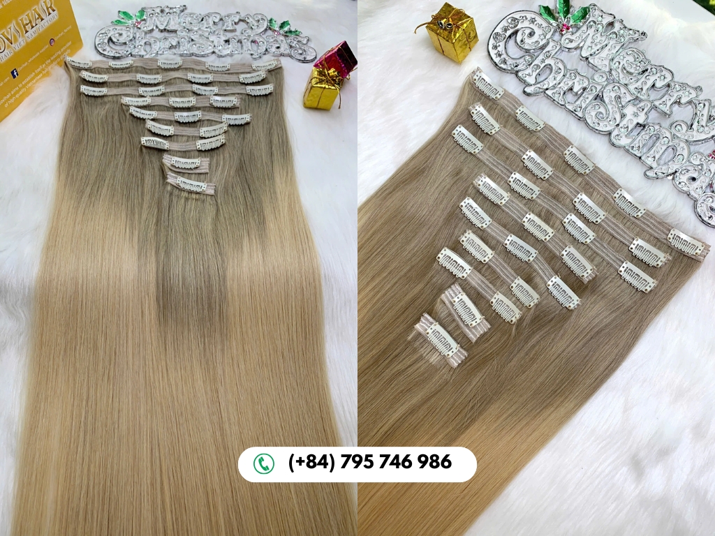 GOVIHAIR Clip In Hair Extensions Ombre Blonde Color Raw Hair