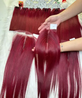 HD Lace Closure 2x6 Red Wine Color Vietnamese Hair Bone Straight