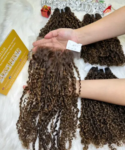 HD Lace Frontal 5x5 Pixie Curly Mix Piano Color Raw Vietnamese Hair