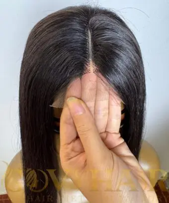 human hair closure wig bone straight 2x6 hd lace natural black color