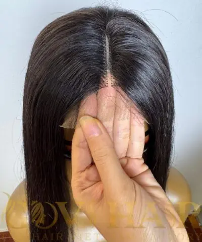 human hair closure wig bone straight 2x6 hd lace natural black color