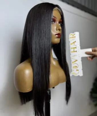 human hair closure wig bone straight 2x6 hd lace natural black color