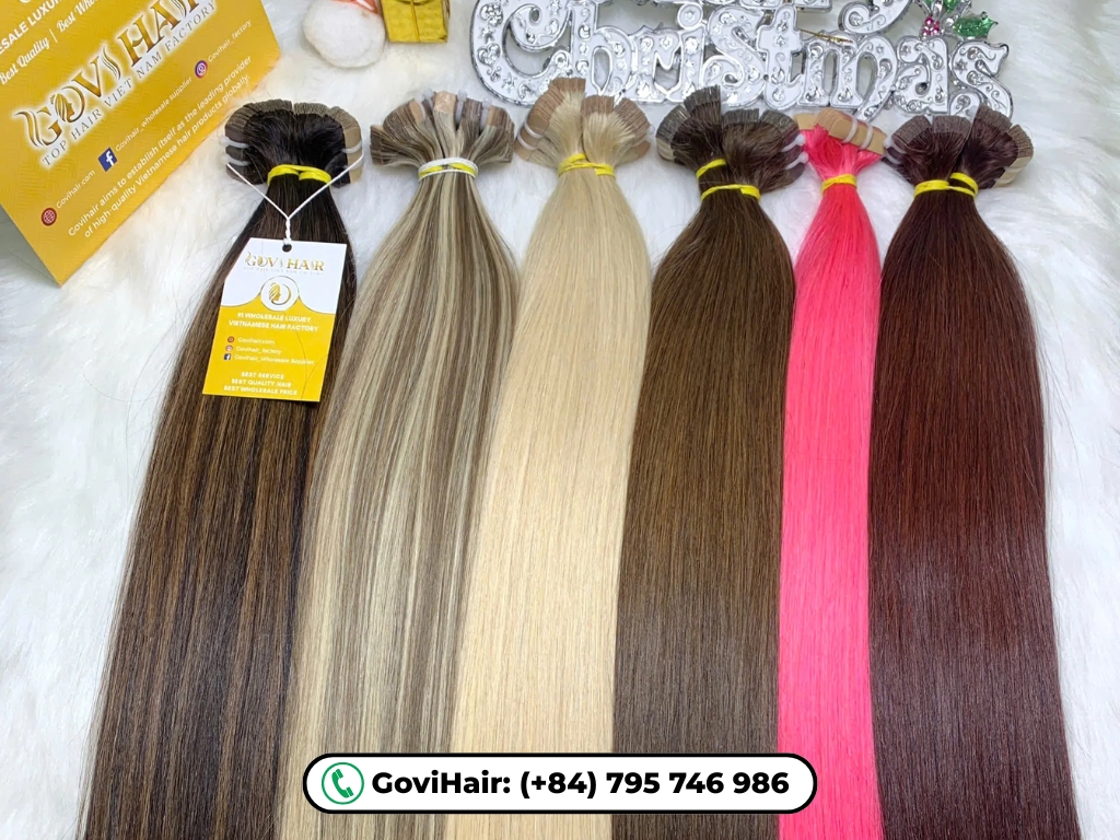 Human hair tape in hair extensions with wide range colors at GoviHair