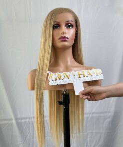 Alternative view of Straight Human Hair Full Lace Wig 18 Inch 180% Density Blonde Color