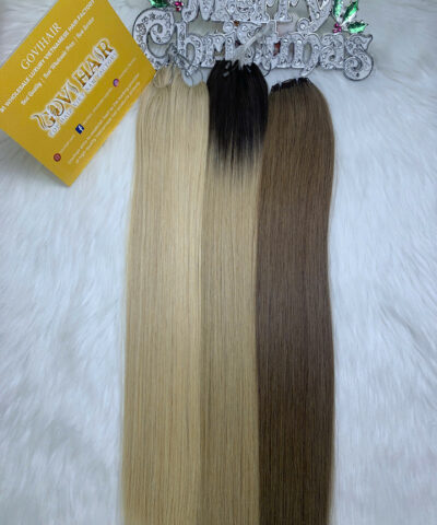 20 Inch Straight #12 Light Golden Blonde Color Feather Weft Hair Extensions 7 Normal Feather Hair Extensions Blonde Color Vietnamese Hair