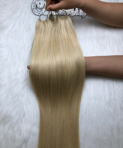 20 Inch Straight #12 Light Golden Blonde Color Feather Weft Hair Extensions 6 Normal Feather Hair Extensions Blonde Vietnamese Hair Superior Quality