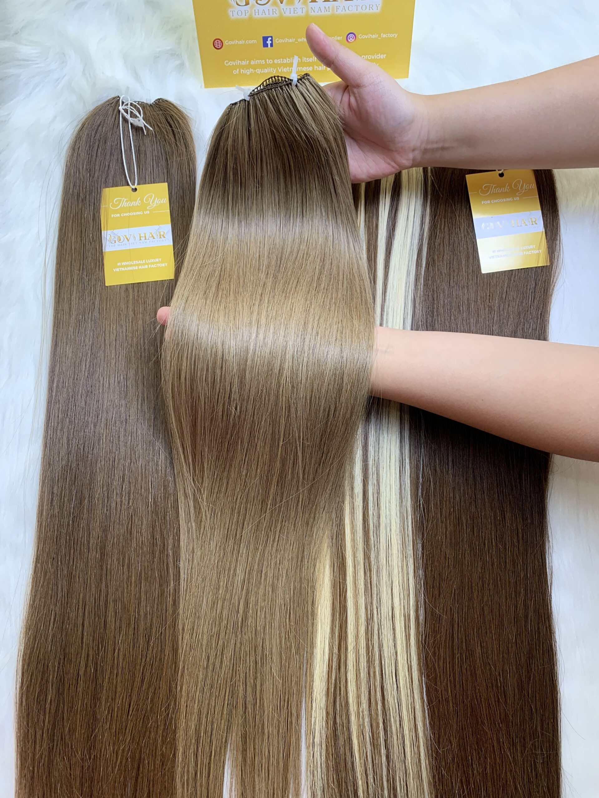 26 Inch Straight #7 Light Ash Brown Color Feather Weft Hair Extensions Raw Hair 2 #7 Light Ash Brown Feather Weft Hair Extensions