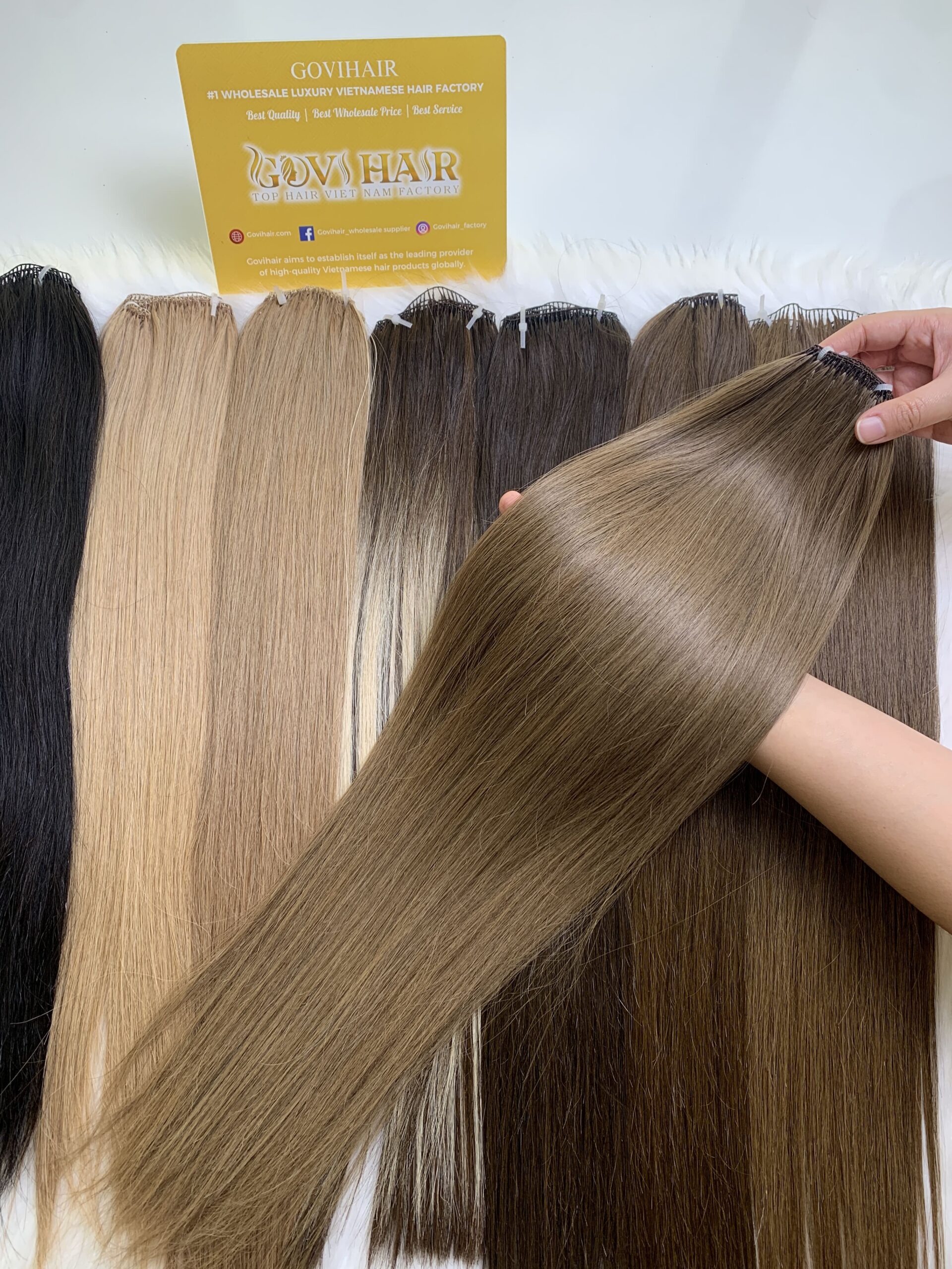 26 Inch Straight #7 Light Ash Brown Color Feather Weft Hair Extensions Raw Hair 1 Straight #7 Light Ash Brown Feather Weft Hair Extensions