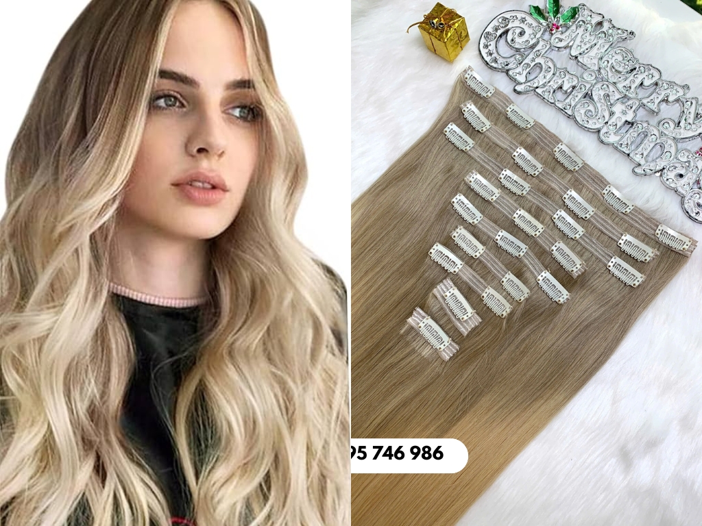 Straight Clip In Hair Extensions Ombre Blonde Color 8 Ombre Blonde Straight Clip In Hair Extensions made from 100% human hair