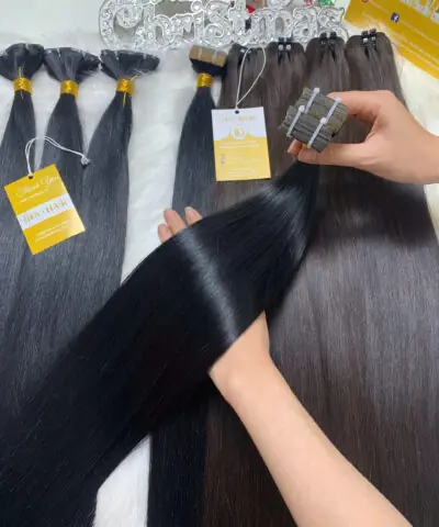 Tape-in Hair Extensions Bone Straight Natural Color Vietnamese Hair
