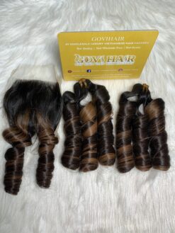 Alternative view of Bouncy Curly Machine Weft Hair Extensions Mix Piano Color