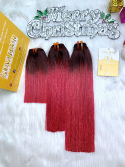 Bone Straight Machine Weft Hair Extensions Ombre Pink Color 5 Weft Hair Extension Bone Straight Ombre Pink Color Vietnamese Hair