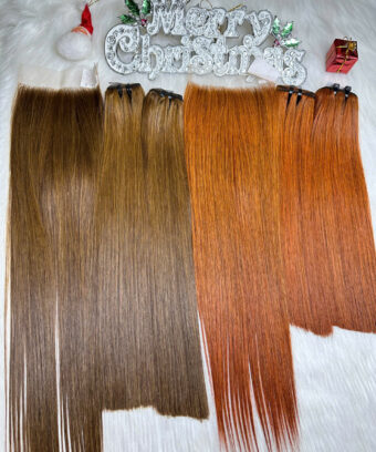 Weft Hair Extensions Bone Straight Dark Brown Color