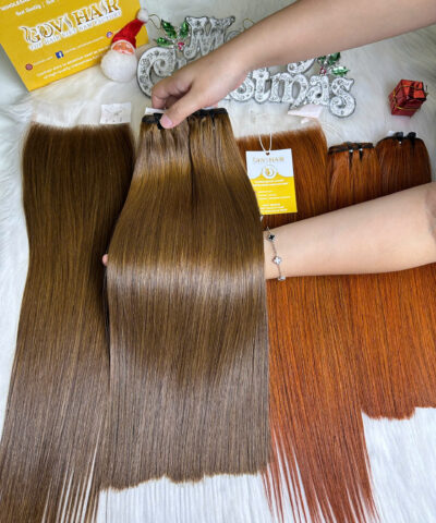 Weft Hair Extensions Bone Straight Dark Brown Color Vietnamese Hair Quality