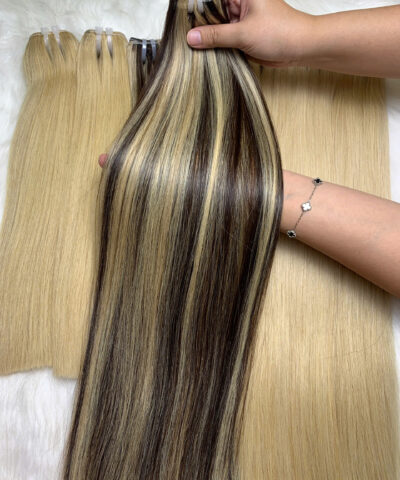 Bone Straight Machine Weft Hair Extensions 26 Inch Mix Piano Blonde Color 9 Weft Hair Extensions Bone Straight Piano Luxury Vietnamese Hair