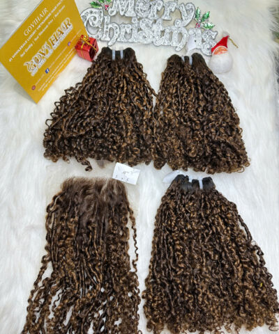 Weft Hair Extensions Pixie Curly Piano Color Raw Hair