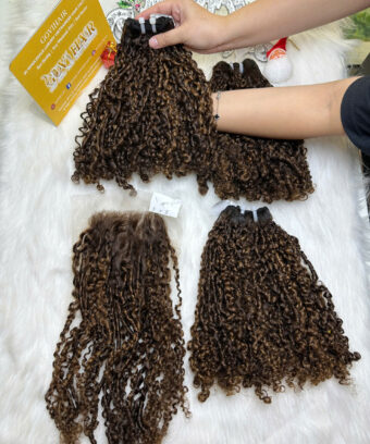 Weft Hair Extensions Pixie Curly Piano Color Raw Vietnamese Hair