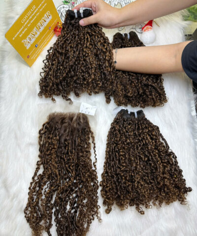 Weft Hair Extensions Pixie Curly Piano Color Raw Vietnamese Hair